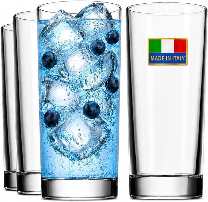 Godinger Italian Made Highball Drinking Glasses, Set of 4, Made in Italy