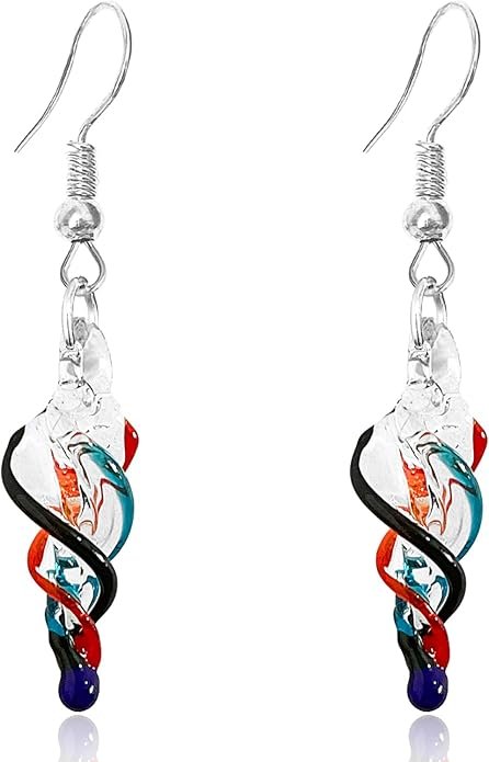 Handcrafted Italian Murano Style Glass Tornado Twirl Dangle Earrings for Women