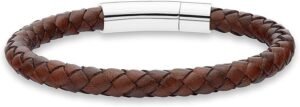 Miabella Genuine Italian Braided Leather Bracelet for Men, Made in Italy
