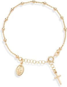 Miabella 18K Gold Plated 925 Sterling Silver Italian Rosary Cross Bracelet, Made in Italy
