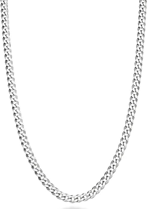 Miabella Italian Solid 925 Sterling Silver Diamond Cut Cuban Link Chain, Made in Italy