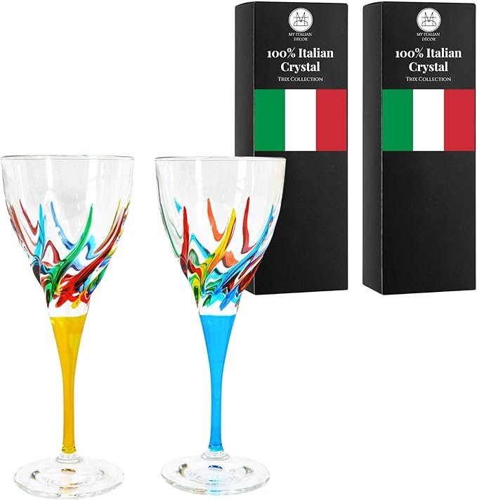 MY ITALIAN DÉCOR - Handmade Italian Wine Glasses Set of 2 - Made in Italy, 8 Oz